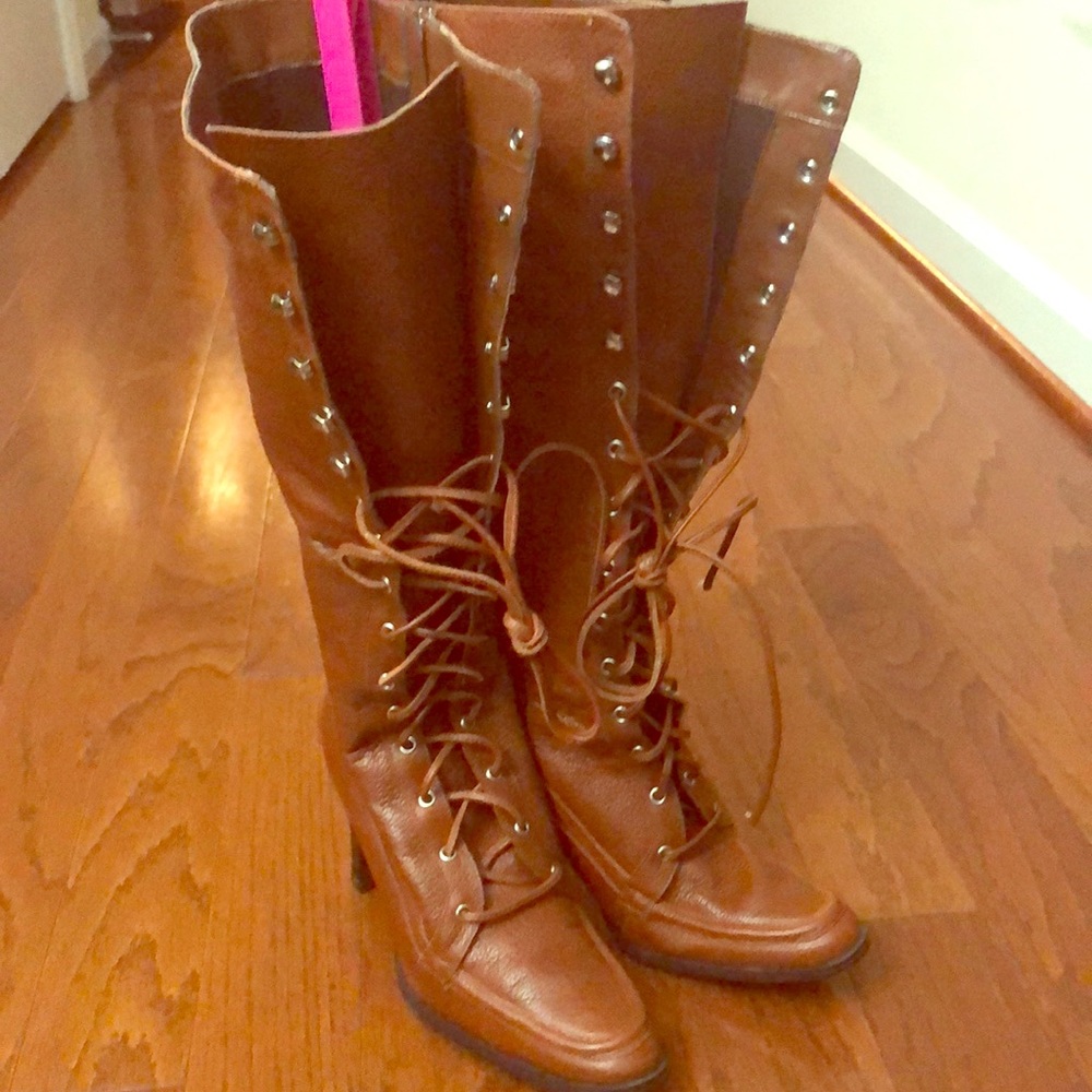Tall brown lace up boots